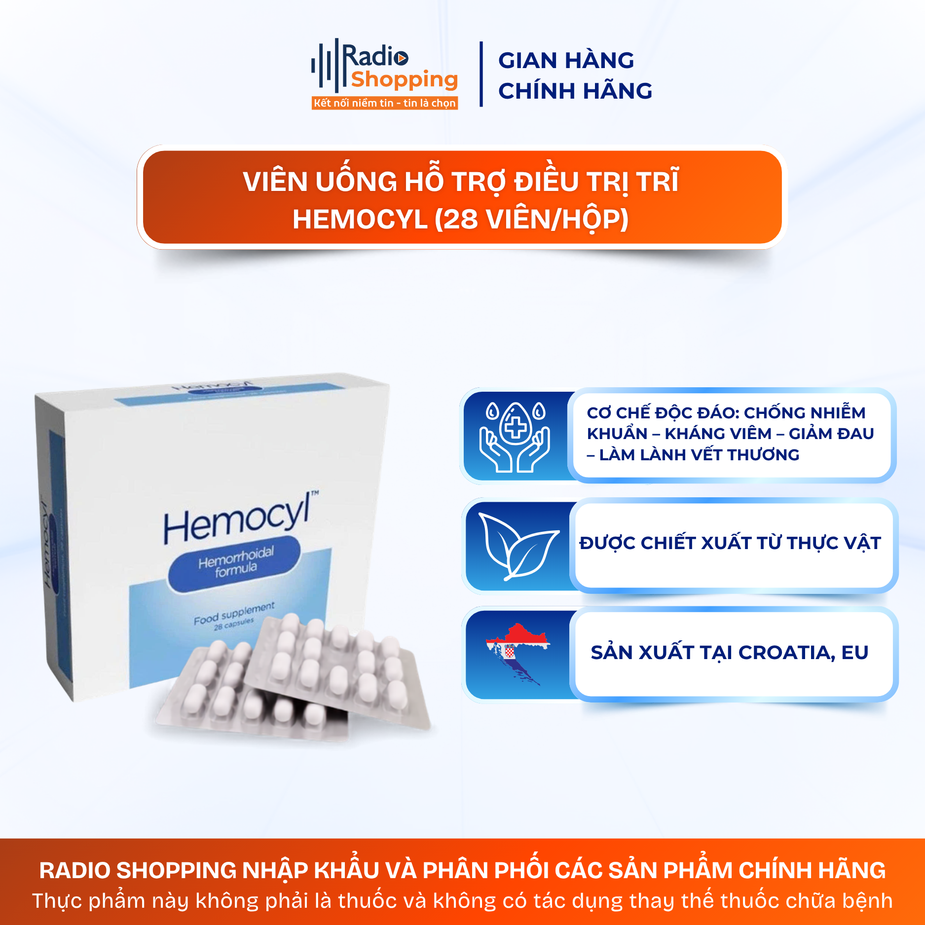 VIÊN UỐNG HỖ TRỢ ĐIỀU TRỊ HEMOCYL (28 VIÊN/1 HỘP)